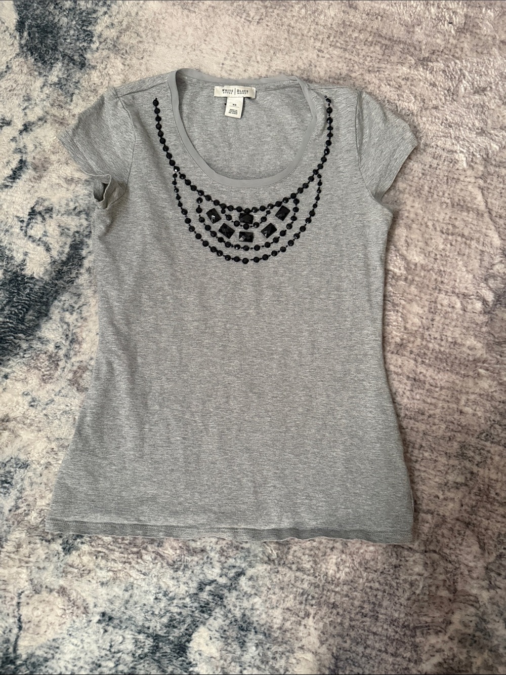 White House Black Market Gray Scoop Neck Tee with Black Gem Detail